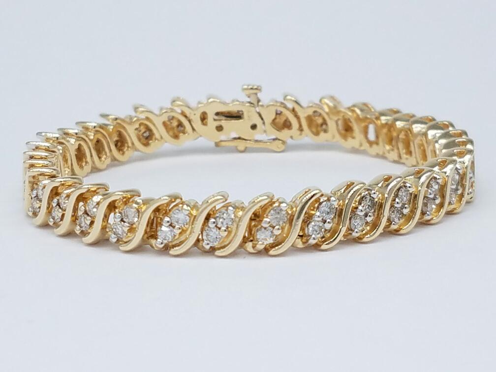 14K Yellow Gold Diamond Tennis Bracelet Size 7''