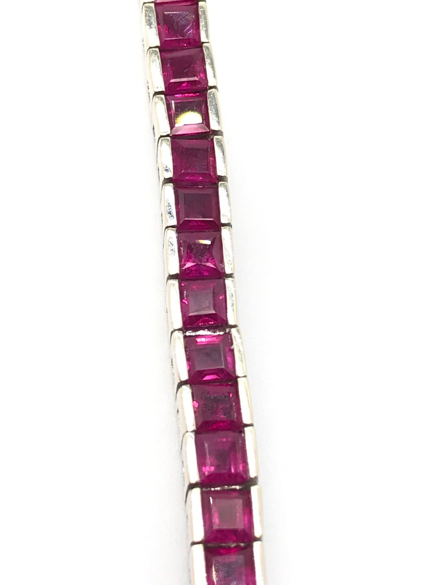 18K White Gold Princess Cut Ruby Gemstone Bracelet 6.5