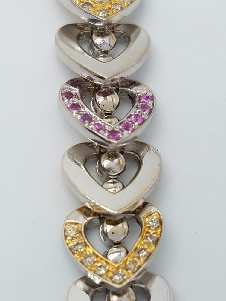 18K 2Tone Gold Pink Sapphire Gemstone And Diamond Bracelet Size 7