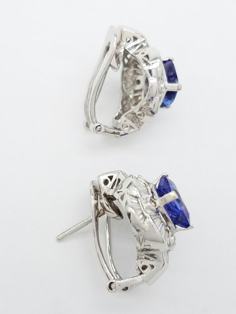 18K White Gold Tanzanite Gemstone Diamond Omega Flip Post Earrings