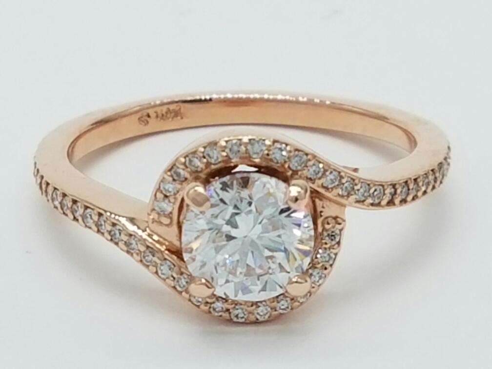 14K Rose Gold Engagement Ring 63 Diamonds 1.24 Carat T.W. Size 7