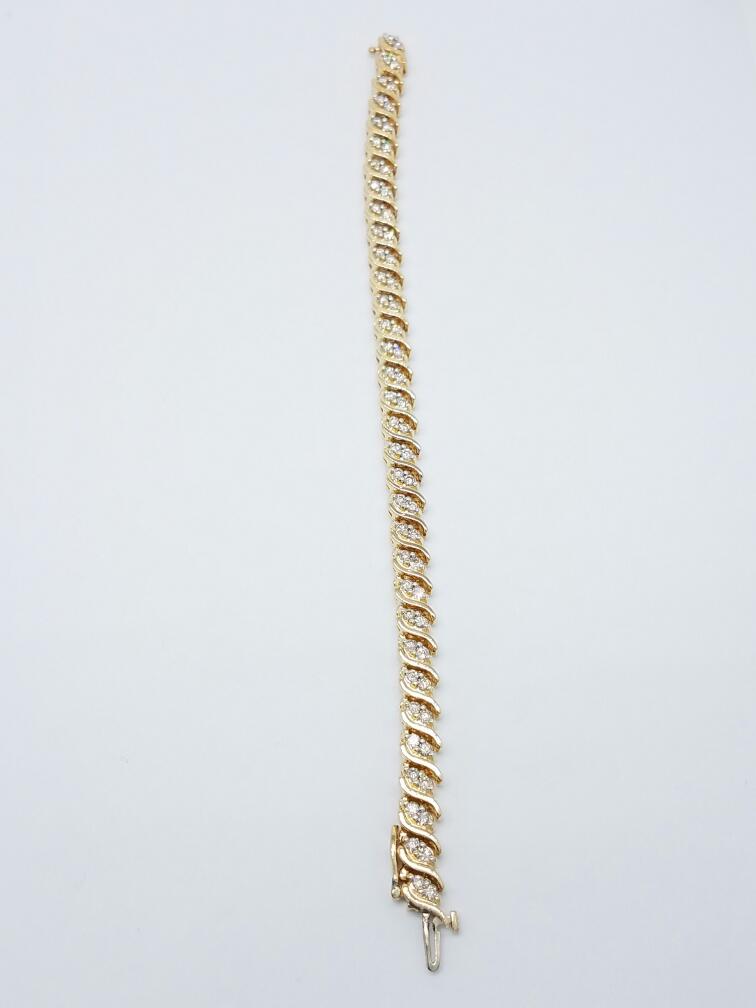 14K Yellow Gold Diamond Tennis Bracelet Size 7''