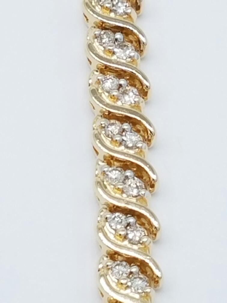 14K Yellow Gold Diamond Tennis Bracelet Size 7''