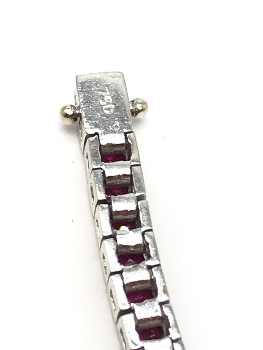 18K White Gold Princess Cut Ruby Gemstone Bracelet 6.5