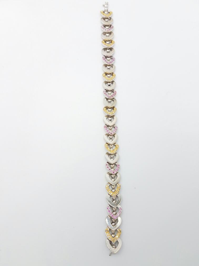 18K 2Tone Gold Pink Sapphire Gemstone And Diamond Bracelet Size 7