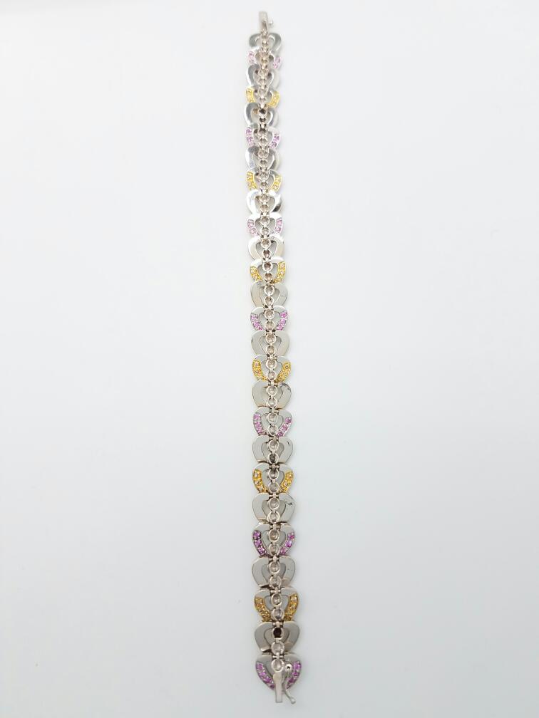 18K 2Tone Gold Pink Sapphire Gemstone And Diamond Bracelet Size 7