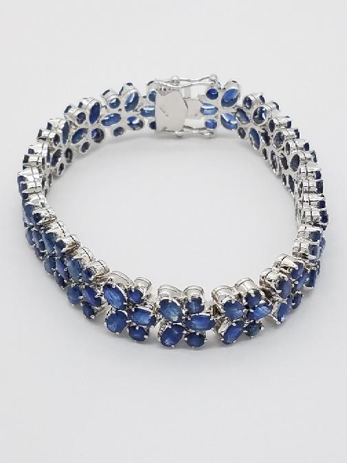 925 Silver with 100 Blue Sapphires Gemstones Bracelet 7" Long