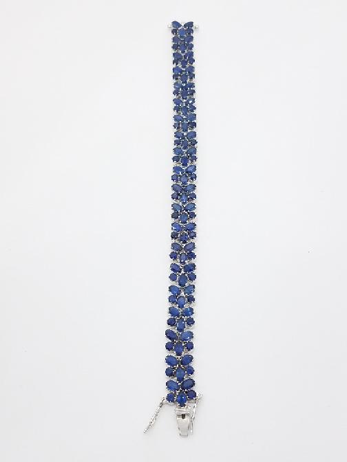 925 Silver with 100 Blue Sapphires Gemstones Bracelet 7