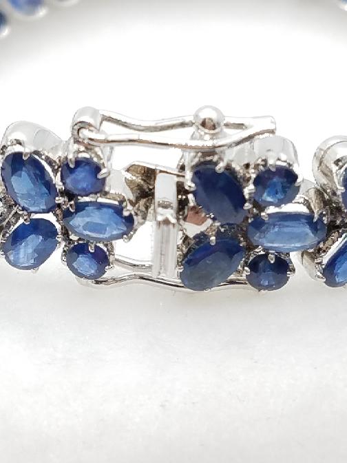 925 Silver with 100 Blue Sapphires Gemstones Bracelet 7