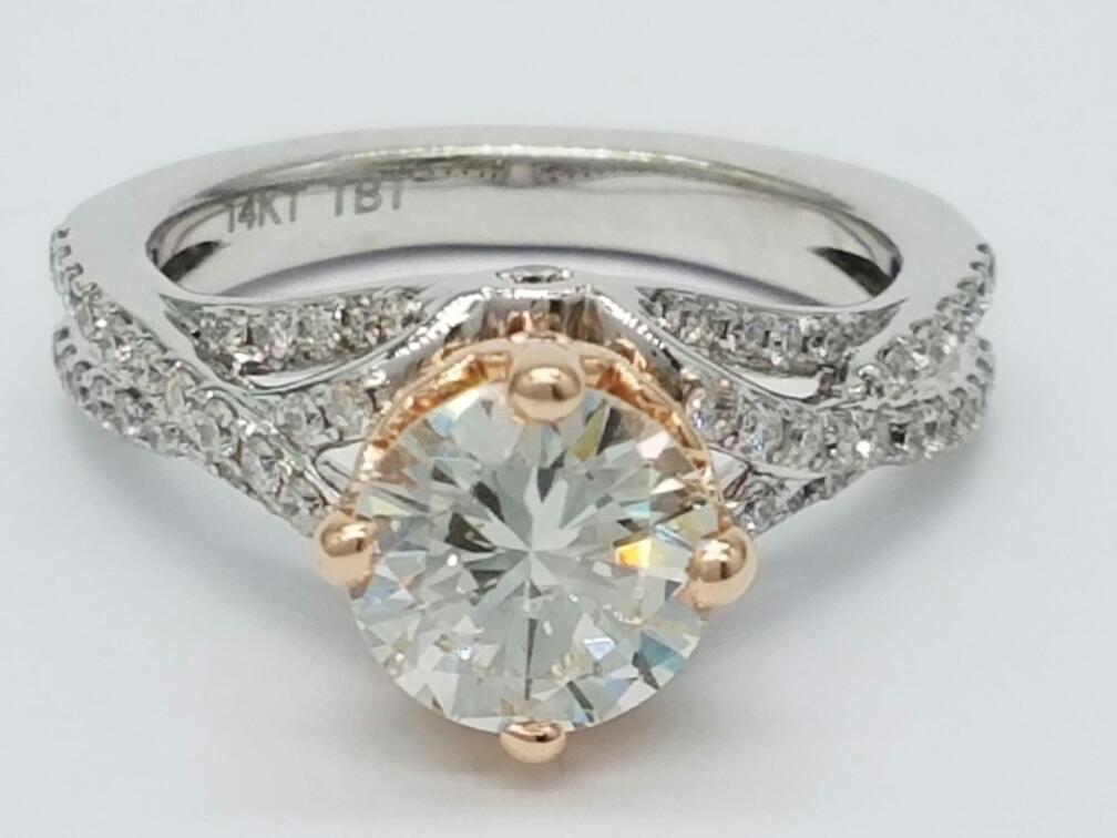 14K Two Tone Gold Diamond Engagement Ring 2.25 Carat T.W. Size 6.5